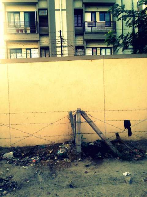 An apartment wall at the Hindu-Muslim 'border'