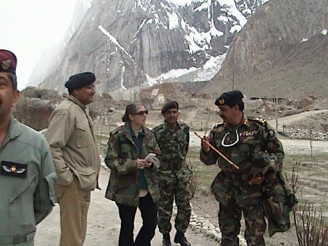 Myra MacDonald with Pakistani Army officers in the Gyari sector in 2004