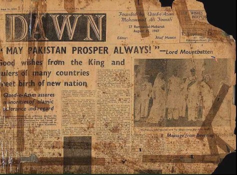Front Page of 'Dawn', Independence Day, 1947