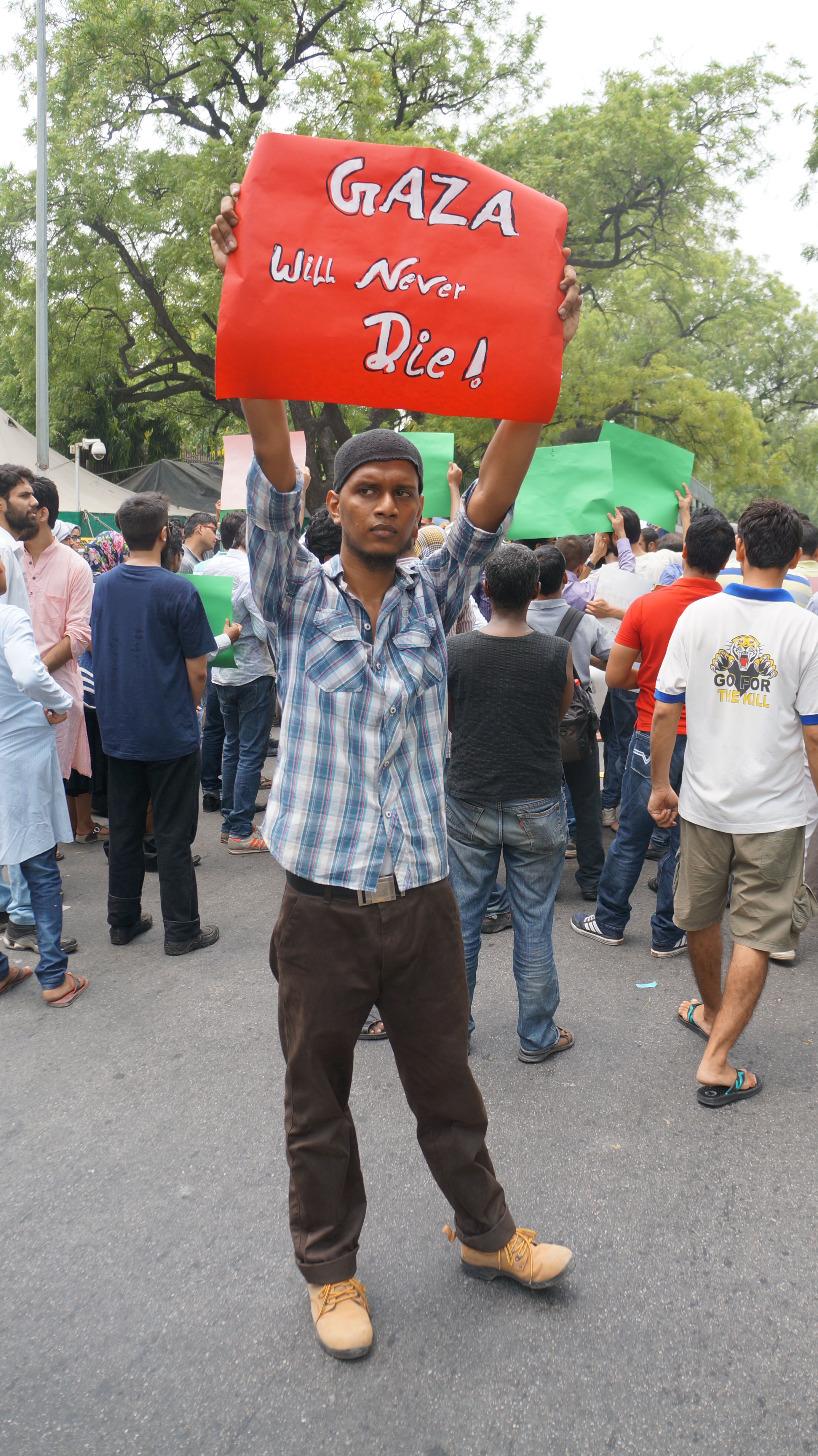 Protestor in front of the Israeli Embassy in Delhi on Sunday, 13th July 2014
