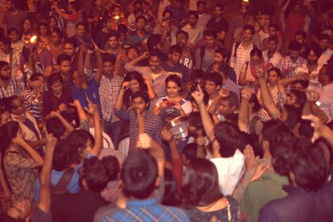 Rama Naga, Gen.Sec. JNUSU, (Centre) and JNU Students Calling for Indefinite Hunger Strike on April 27, 2016. Photo, Courtesy, Azhar Amim