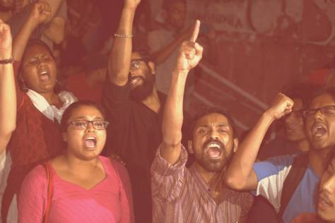 Chintu Kumari, Anirban Bhattacharya and other students give the call to protest against the HLEC and call for a Hunger Strike. Photo, Courtesy, Azhar Amim